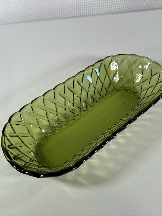 Indiana Glass Other - Indiana Glass Olive Green Pressed Glass Serving Dish